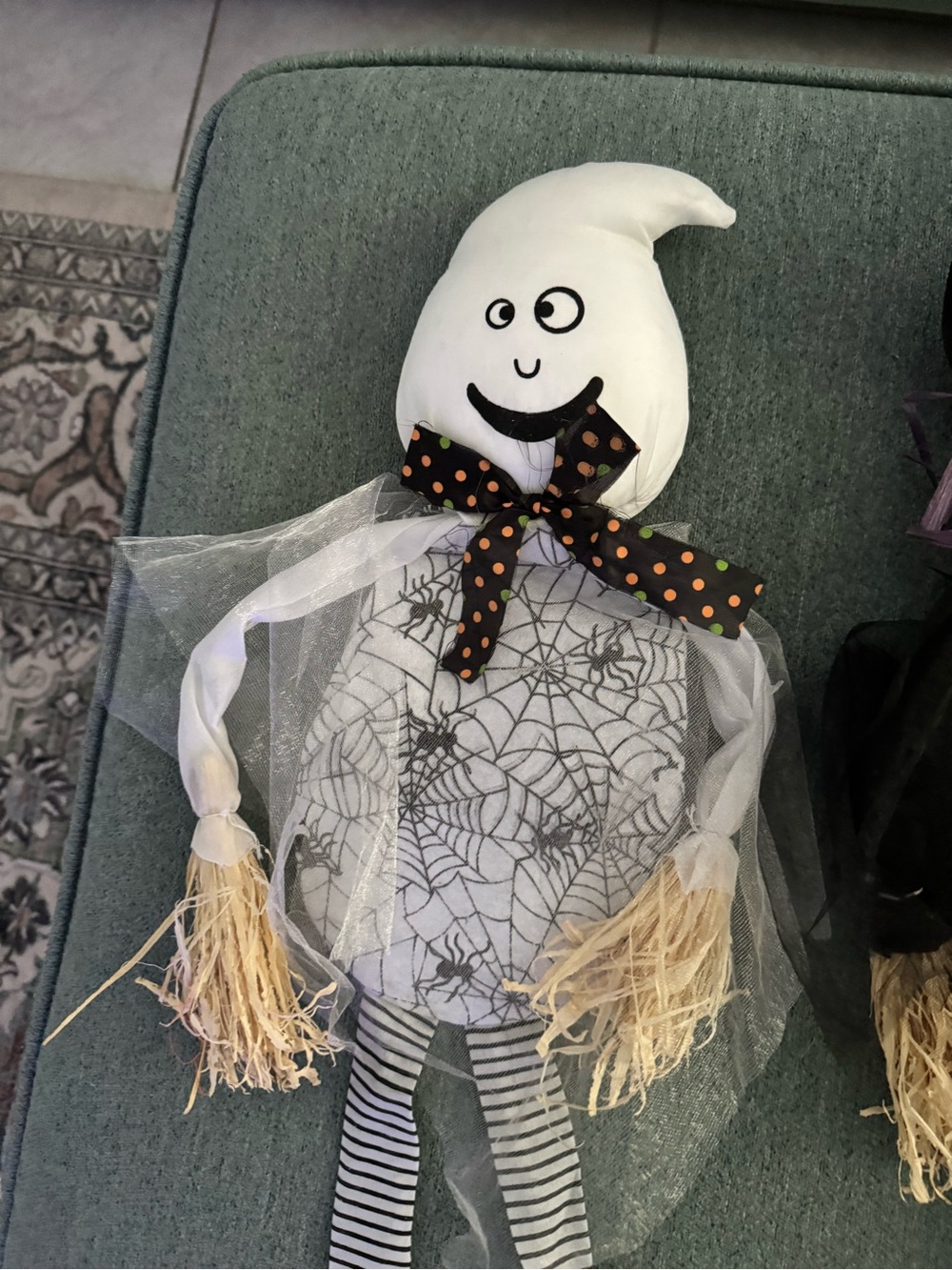 White Ghost Halloween Decor with Polka Dot Bow